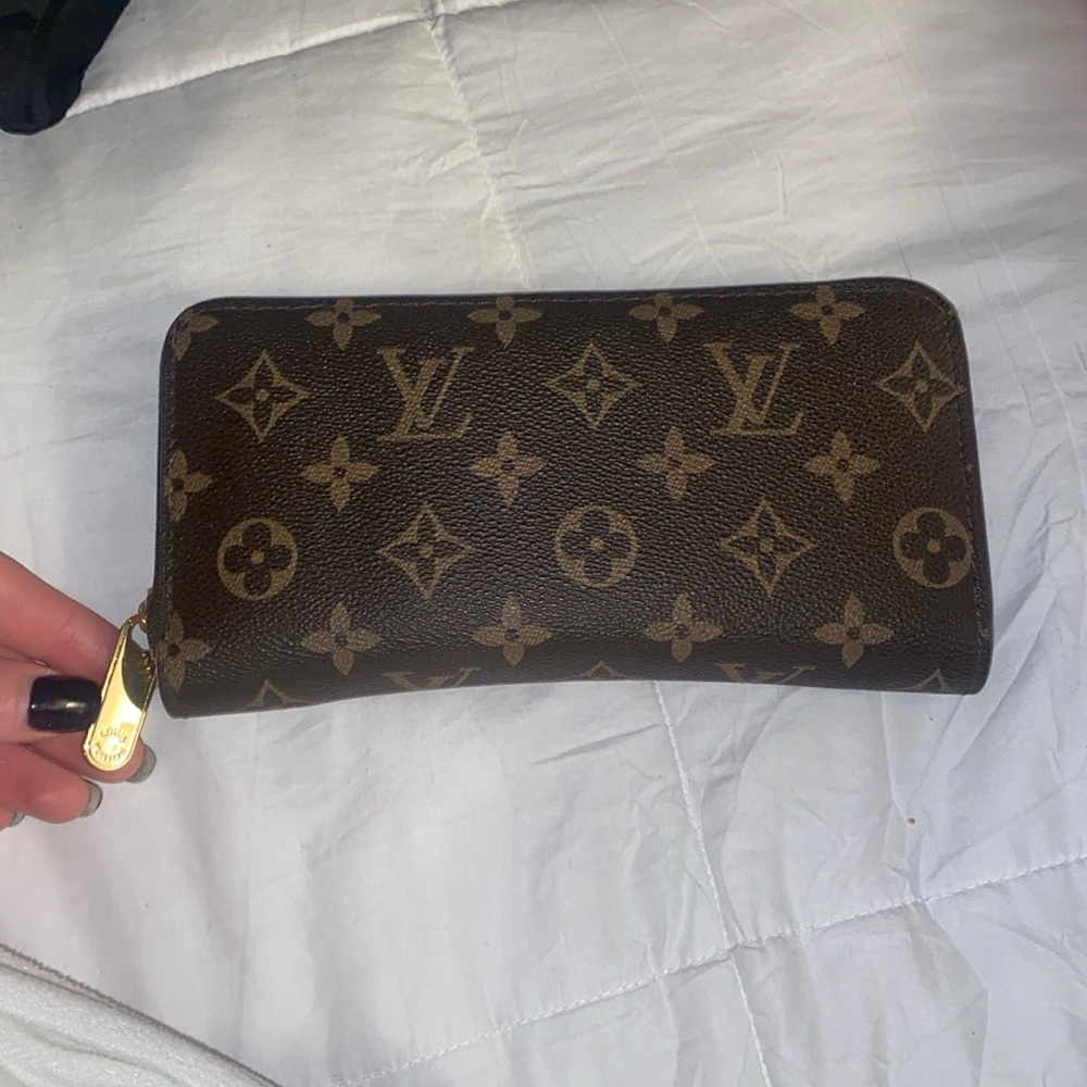 Brown floral LV print wallet with gold hardware